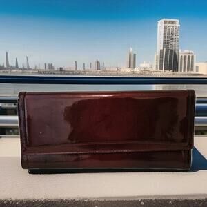 Tusk - Deep Maroon Patent Leather Clutch / Wristlet 11.75x5.5